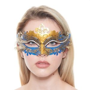 Blue & Gold Premium Laser Cut Masquerade Mask